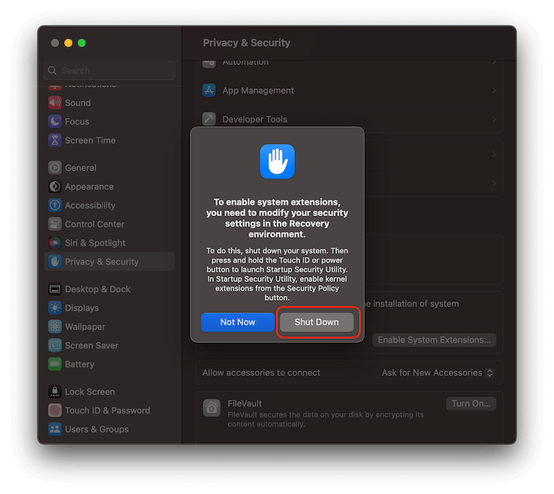How to allow installation of system extensions on Mac to support Omi NTFS read and write